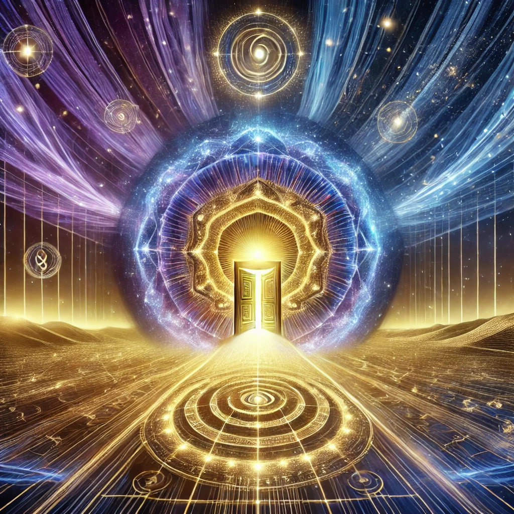 laws of karma luminous portal leading to a celestial library - obrazek
